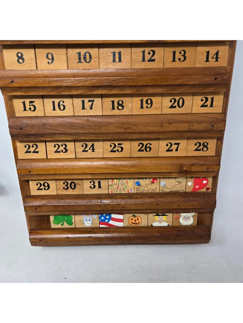 Vtg Wooden Perpetual Wall Calendar Farmhouse Cottagecore Grandmacore 22.5x11